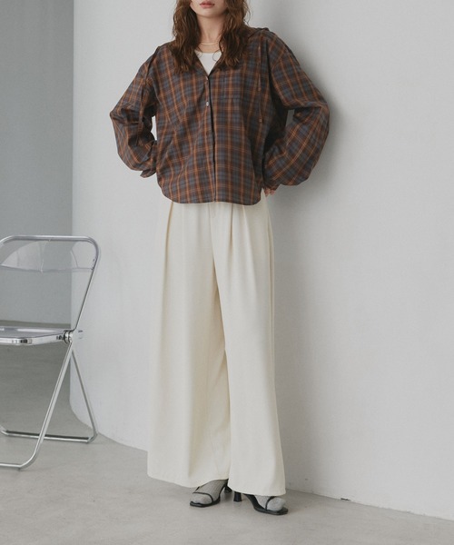 ad thie(アドティエ)の「フード付き オーバーサイズ チェックシャツ(シャツ/ブラウス・レディース・ライトブルー/オフホワイト/ピンク/ブラウン・FREE)」の17枚目の写真