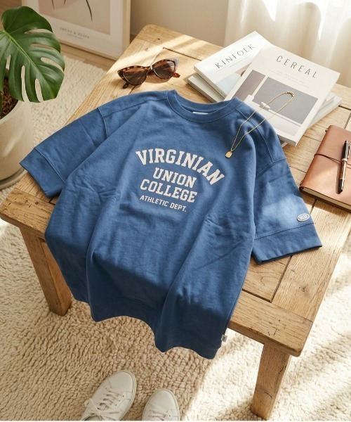 DISCUS ATHLETIC（ディスカス　アスレチック）の「【DISCUS ATHLETIC/ディスカス アスレチック】袖切替ルーズプリント半袖Tシャツ/カレッジプリント半袖スウェットTシャツ（Tシャツ/カットソー・レディース・ラベンダー/スミクロ/ブルー/オフホワイト/ブラウン/イエロー・LARGE/MEDIUM）」の5枚目の写真
