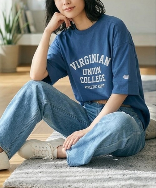 DISCUS ATHLETIC（ディスカス　アスレチック）の「【DISCUS ATHLETIC/ディスカス アスレチック】袖切替ルーズプリント半袖Tシャツ/カレッジプリント半袖スウェットTシャツ（Tシャツ/カットソー・レディース・ラベンダー/スミクロ/ブルー/オフホワイト/ブラウン/イエロー・LARGE/MEDIUM）」の21枚目の写真