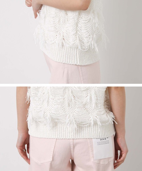 Gready Brilliant(グレディブリリアン)の「フリンジテープヤーンVネックニット(ニット/セーター・レディース・オフホワイト/ベージュ・38)」の14枚目の写真