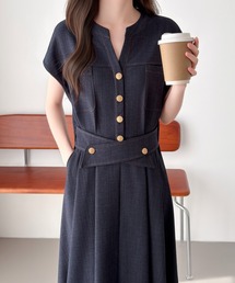 ABITOKYO（アビトーキョー）の「ゴールドボタンキーネックデニム風ワンピース（ワンピース）」