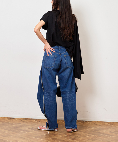 Bonum(ボナム)の「サイドジップワイド5ポケットパンツ:デニムパンツ(デニムパンツ・レディース・ネイビー・32/28/26)」の6枚目の写真