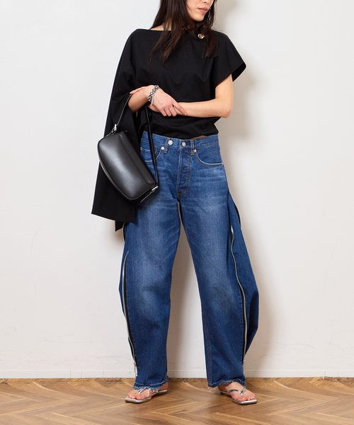Bonum(ボナム)の「サイドジップワイド5ポケットパンツ:デニムパンツ(デニムパンツ・レディース・ネイビー・32/28/26)」の7枚目の写真