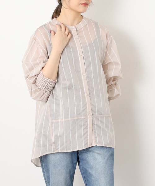 EGLANTINE(エグランティーヌ)の「EGLANTINE バックギャザー シアーストライプブラウス(シャツ/ブラウス・レディース・サンドベージュ/サックスブルー・38)」の12枚目の写真