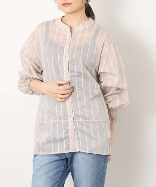 EGLANTINE(エグランティーヌ)の「EGLANTINE バックギャザー シアーストライプブラウス(シャツ/ブラウス・レディース・サンドベージュ/サックスブルー・38)」の13枚目の写真