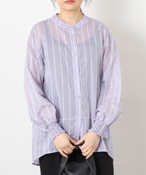 EGLANTINE(エグランティーヌ)の「EGLANTINE バックギャザー シアーストライプブラウス(シャツ/ブラウス・レディース・サンドベージュ/サックスブルー・38)」の21枚目の写真