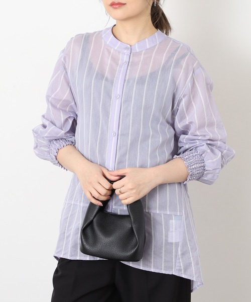 EGLANTINE(エグランティーヌ)の「EGLANTINE バックギャザー シアーストライプブラウス(シャツ/ブラウス・レディース・サンドベージュ/サックスブルー・38)」の22枚目の写真
