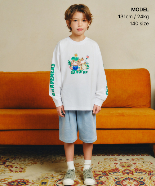 MUSINSA STANDARD KIDS（ムシンサスタンダードキッズ）の「[スロコースターコラボ] ガードナーズリップカフス長袖Tシャツ [ホワイト]（Tシャツ/カットソー・レディース・その他・120/130/140/150/160）」の2枚目の写真