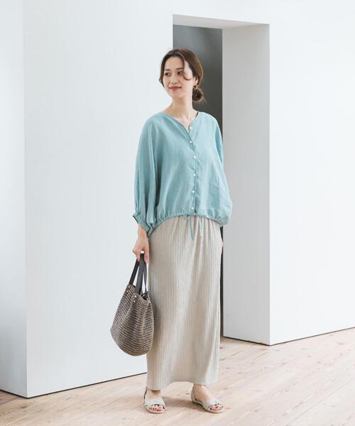 URBAN RESEARCH DOORS（アーバンリサーチドアーズ）の「リネンドロストドルマンブラウス（シャツ/ブラウス・レディース・チェック/モカ/ミント/ブラック・FREE）」の5枚目の写真