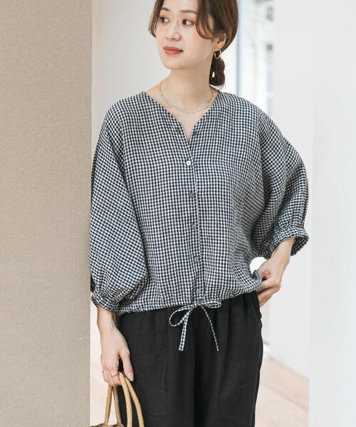 URBAN RESEARCH DOORS(アーバンリサーチドアーズ)の「リネンドロストドルマンブラウス(シャツ/ブラウス・レディース・チェック/モカ/ミント/ブラック・FREE)」の22枚目の写真
