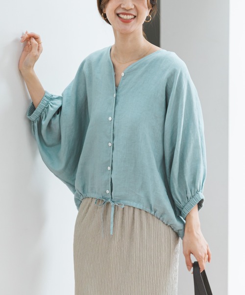 URBAN RESEARCH DOORS(アーバンリサーチドアーズ)の「リネンドロストドルマンブラウス(シャツ/ブラウス・レディース・チェック/モカ/ミント/ブラック・FREE)」の4枚目の写真
