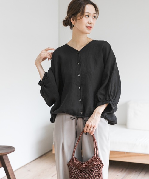 URBAN RESEARCH DOORS(アーバンリサーチドアーズ)の「リネンドロストドルマンブラウス(シャツ/ブラウス・レディース・チェック/モカ/ミント/ブラック・FREE)」の2枚目の写真