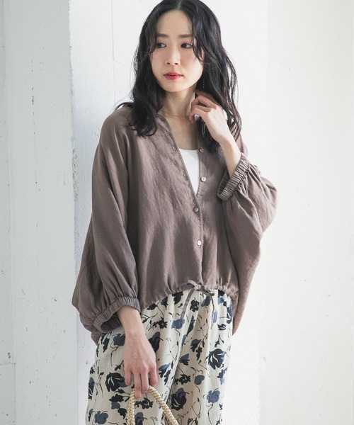 URBAN RESEARCH DOORS(アーバンリサーチドアーズ)の「リネンドロストドルマンブラウス(シャツ/ブラウス・レディース・チェック/モカ/ミント/ブラック・FREE)」の3枚目の写真