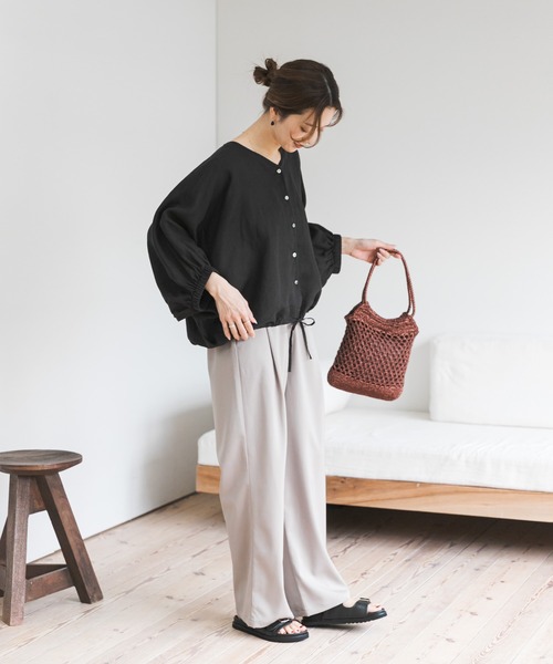 URBAN RESEARCH DOORS(アーバンリサーチドアーズ)の「リネンドロストドルマンブラウス(シャツ/ブラウス・レディース・チェック/モカ/ミント/ブラック・FREE)」の11枚目の写真