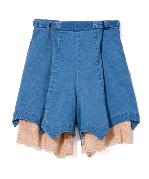 NON TOKYO(ノントーキョー)の「BATWING HEM DENIM & LACE SHORTS(デニムパンツ・レディース・ブルー/ブラック・FREE)」の6枚目の写真