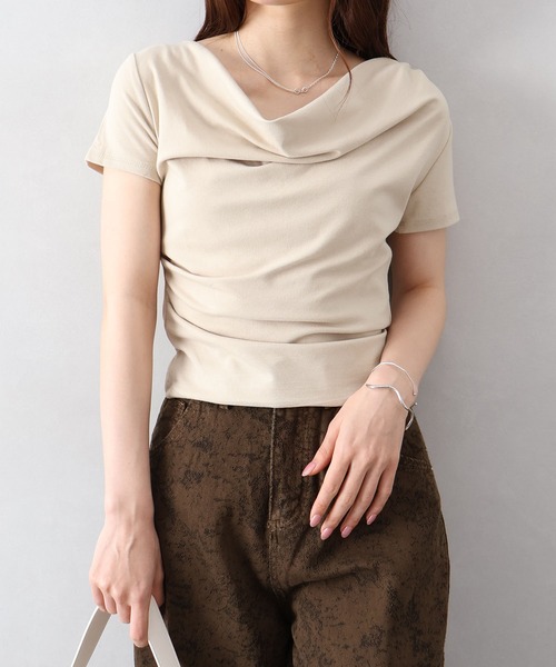 SpRay(スプレイ)の「ドレープショートスリーブトップス(Tシャツ/カットソー・レディース・ホワイト/ブラウン/ベージュ/グレー/ブラック・FREE)」の15枚目の写真
