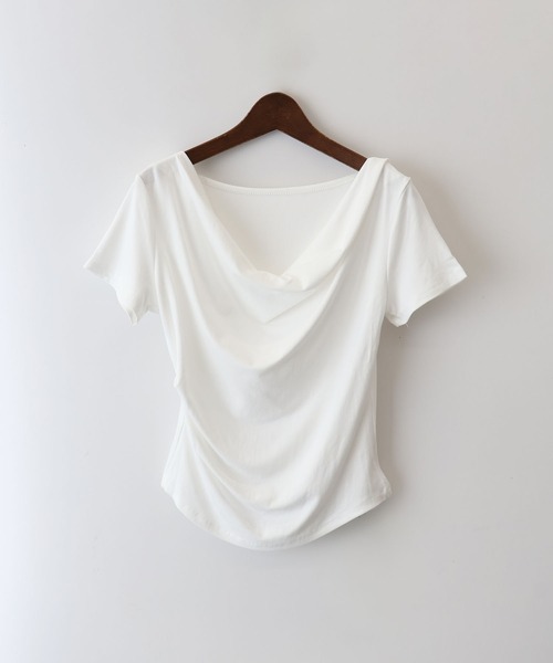 SpRay(スプレイ)の「ドレープショートスリーブトップス(Tシャツ/カットソー・レディース・ホワイト/ブラウン/ベージュ/グレー/ブラック・FREE)」の22枚目の写真