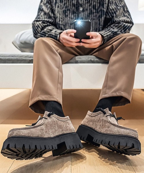 WESTBOY(ウエストボーイ)の「厚底 スエード調 ボリュームソール 6.5cm レースアップ モカシンシューズ WO26S8SH01(モカシン/デッキシューズ・メンズ・グレー/ブラック/ベージュ・42/43/44)」の9枚目の写真