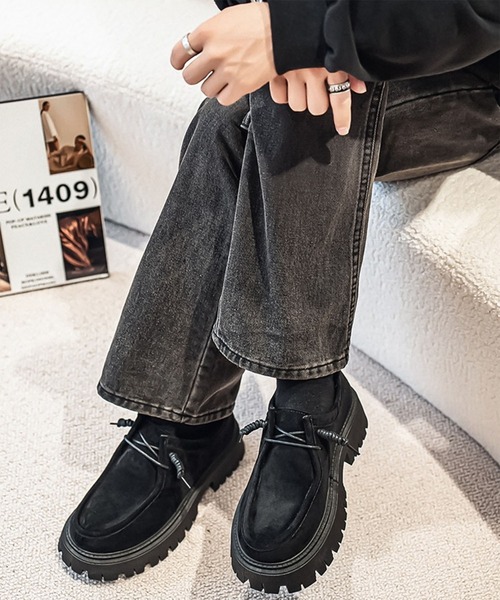 WESTBOY(ウエストボーイ)の「厚底 スエード調 ボリュームソール 6.5cm レースアップ モカシンシューズ WO26S8SH01(モカシン/デッキシューズ・メンズ・グレー/ブラック/ベージュ・42/43/44)」の4枚目の写真