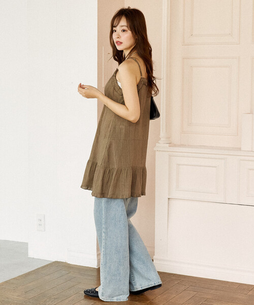 PUBLUX（パブリュクス）の「PUBLUX/パブリュクス インド コットン フリル ティアード キャミソール ミニ ワンピース　限定展開（ワンピース・レディース・ブラウン/ブラック/オフホワイト・ﾌﾘ-）」の8枚目の写真