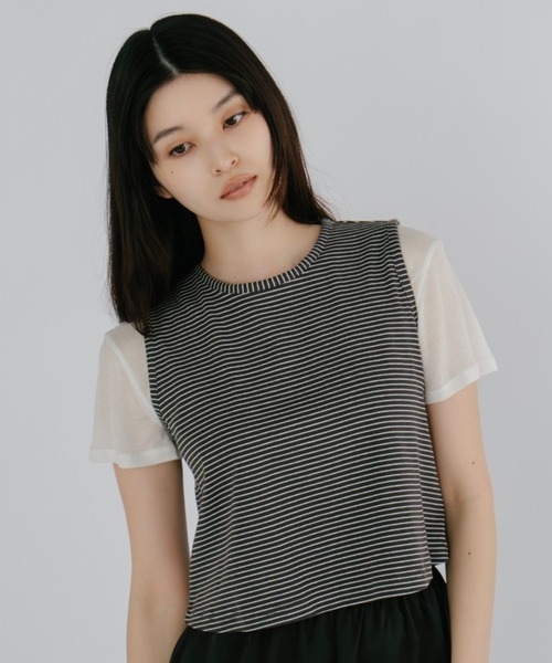 duei(デュイ)の「バックオープンボーダーノースリーブトップス(Tシャツ/カットソー・レディース・ライトグレー/チャコールグレー・FREE)」の2枚目の写真