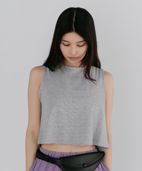 duei(デュイ)の「バックオープンボーダーノースリーブトップス(Tシャツ/カットソー・レディース・ライトグレー/チャコールグレー・FREE)」の11枚目の写真