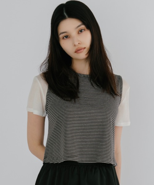 duei(デュイ)の「バックオープンボーダーノースリーブトップス(Tシャツ/カットソー・レディース・ライトグレー/チャコールグレー・FREE)」の4枚目の写真