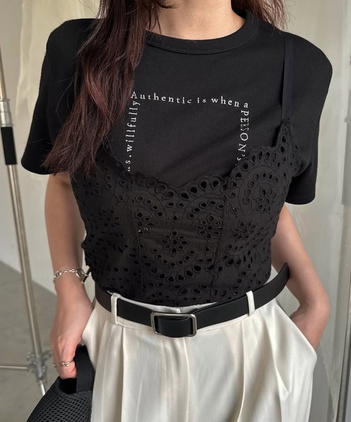 WILLFULLY(ウィルフリー)の「embroidery square logo pack T-shirt(Tシャツ/カットソー・レディース・ホワイト×ブラック・FREE)」の2枚目の写真