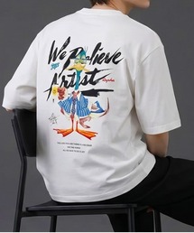 グラフィックバックプリントTシャツ/ダックイラスト 半袖ルーズT