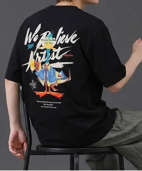 revertical（リバーティカル）の「グラフィックバックプリントTシャツ／ダックイラスト 半袖ルーズT（Tシャツ/カットソー・メンズ・ホワイト/チャコール/ブラック・LARGE/MEDIUM）」の2枚目の写真