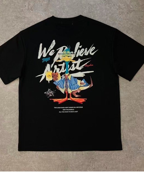 revertical（リバーティカル）の「グラフィックバックプリントTシャツ／ダックイラスト 半袖ルーズT（Tシャツ/カットソー・メンズ・ホワイト/チャコール/ブラック・LARGE/MEDIUM）」の7枚目の写真