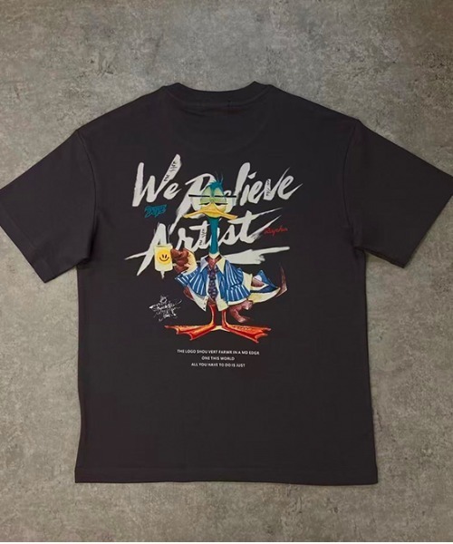 revertical（リバーティカル）の「グラフィックバックプリントTシャツ／ダックイラスト 半袖ルーズT（Tシャツ/カットソー・メンズ・ホワイト/チャコール/ブラック・LARGE/MEDIUM）」の10枚目の写真