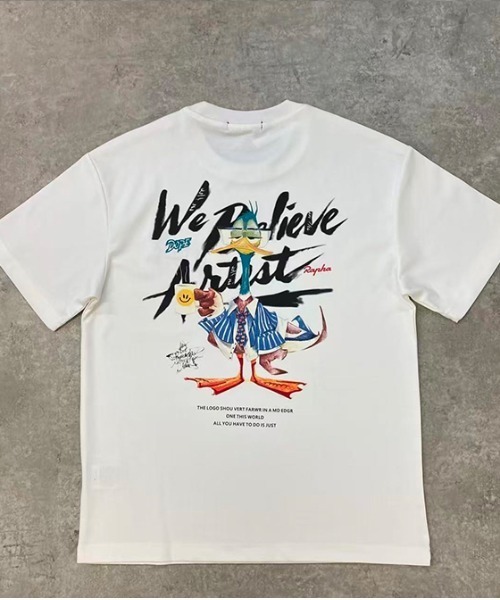 revertical（リバーティカル）の「グラフィックバックプリントTシャツ／ダックイラスト 半袖ルーズT（Tシャツ/カットソー・メンズ・ホワイト/チャコール/ブラック・LARGE/MEDIUM）」の4枚目の写真