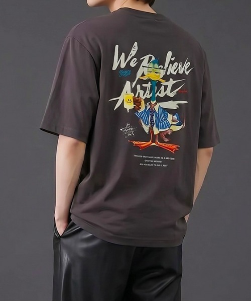 revertical（リバーティカル）の「グラフィックバックプリントTシャツ／ダックイラスト 半袖ルーズT（Tシャツ/カットソー・メンズ・ホワイト/チャコール/ブラック・LARGE/MEDIUM）」の13枚目の写真