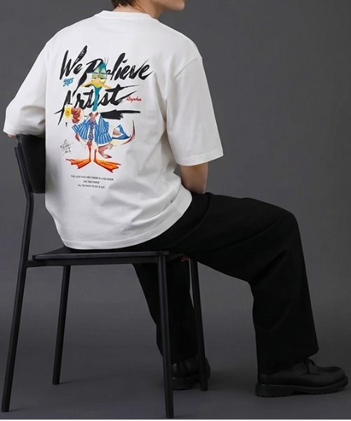 revertical（リバーティカル）の「グラフィックバックプリントTシャツ／ダックイラスト 半袖ルーズT（Tシャツ/カットソー・メンズ・ホワイト/チャコール/ブラック・LARGE/MEDIUM）」の20枚目の写真