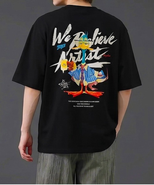revertical（リバーティカル）の「グラフィックバックプリントTシャツ／ダックイラスト 半袖ルーズT（Tシャツ/カットソー・メンズ・ホワイト/チャコール/ブラック・LARGE/MEDIUM）」の18枚目の写真