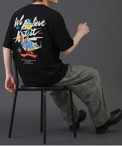 revertical（リバーティカル）の「グラフィックバックプリントTシャツ／ダックイラスト 半袖ルーズT（Tシャツ/カットソー・メンズ・ホワイト/チャコール/ブラック・LARGE/MEDIUM）」の15枚目の写真