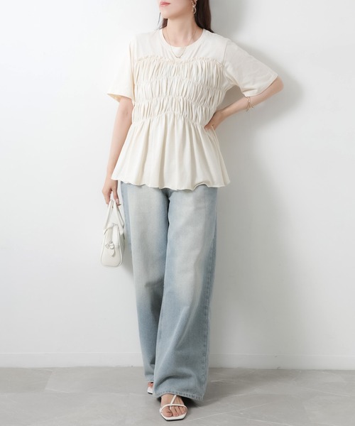 Riberry(リベリー)の「【接触冷感】ビスチェライクギャザーコットンTシャツ(Tシャツ/カットソー・レディース・チャコールグレー/ブラック/アイボリー・MEDIUM)」の13枚目の写真