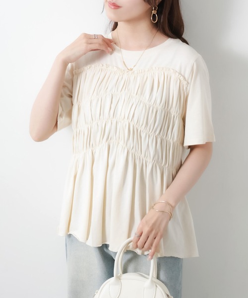 Riberry(リベリー)の「【接触冷感】ビスチェライクギャザーコットンTシャツ(Tシャツ/カットソー・レディース・チャコールグレー/ブラック/アイボリー・MEDIUM)」の15枚目の写真