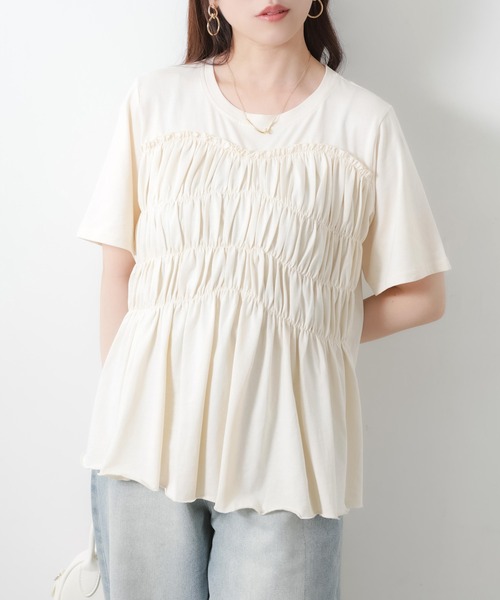 Riberry(リベリー)の「【接触冷感】ビスチェライクギャザーコットンTシャツ(Tシャツ/カットソー・レディース・チャコールグレー/ブラック/アイボリー・MEDIUM)」の5枚目の写真