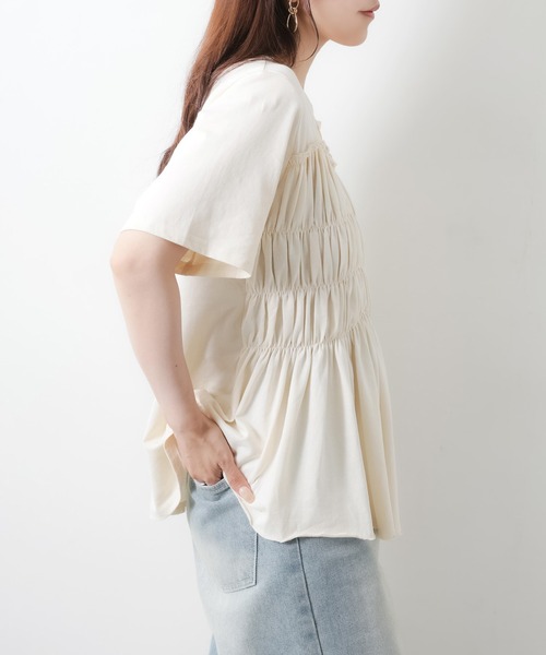 Riberry(リベリー)の「【接触冷感】ビスチェライクギャザーコットンTシャツ(Tシャツ/カットソー・レディース・チャコールグレー/ブラック/アイボリー・MEDIUM)」の16枚目の写真