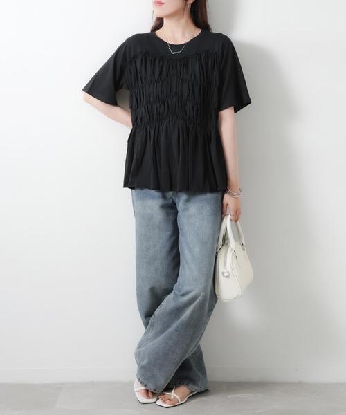 Riberry(リベリー)の「【接触冷感】ビスチェライクギャザーコットンTシャツ(Tシャツ/カットソー・レディース・チャコールグレー/ブラック/アイボリー・MEDIUM)」の18枚目の写真