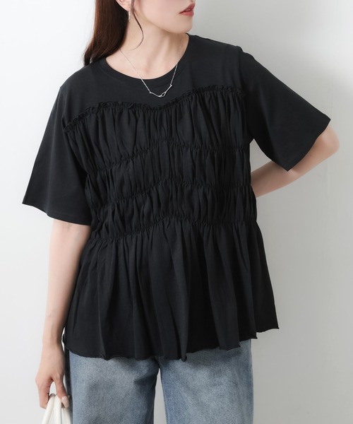 Riberry(リベリー)の「【接触冷感】ビスチェライクギャザーコットンTシャツ(Tシャツ/カットソー・レディース・チャコールグレー/ブラック/アイボリー・MEDIUM)」の19枚目の写真