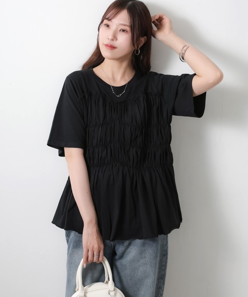 Riberry(リベリー)の「【接触冷感】ビスチェライクギャザーコットンTシャツ(Tシャツ/カットソー・レディース・チャコールグレー/ブラック/アイボリー・MEDIUM)」の7枚目の写真