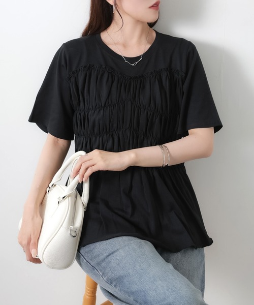 Riberry(リベリー)の「【接触冷感】ビスチェライクギャザーコットンTシャツ(Tシャツ/カットソー・レディース・チャコールグレー/ブラック/アイボリー・MEDIUM)」の20枚目の写真