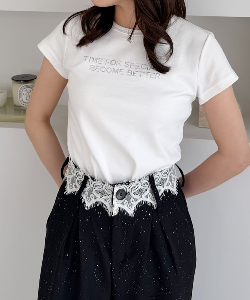 frunco(フランコ)の「ラインストーンロゴT(Tシャツ/カットソー・レディース・ピンク/ホワイト/ブラック/ブルー・FREE)」の2枚目の写真