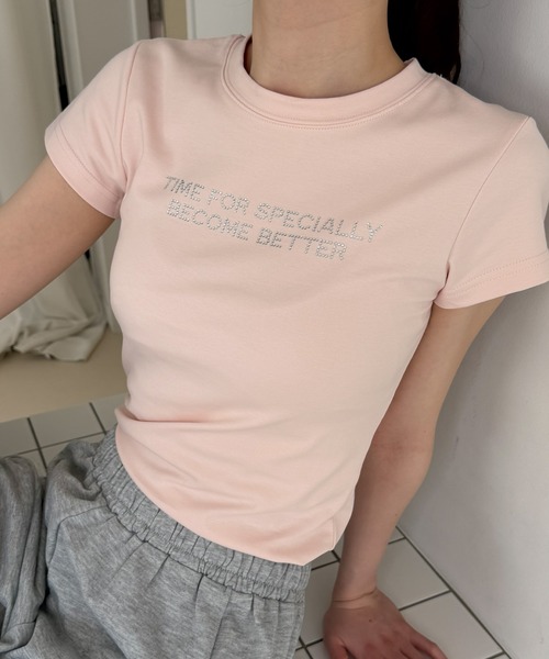 frunco(フランコ)の「ラインストーンロゴT(Tシャツ/カットソー・レディース・ピンク/ホワイト/ブラック/ブルー・FREE)」の4枚目の写真