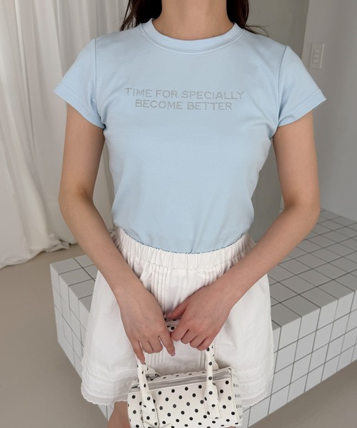 frunco(フランコ)の「ラインストーンロゴT(Tシャツ/カットソー・レディース・ピンク/ホワイト/ブラック/ブルー・FREE)」の3枚目の写真