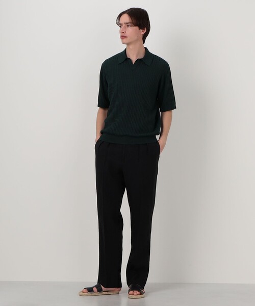 リネンコットンナイロンプレーティング スキッパーニット（ニット