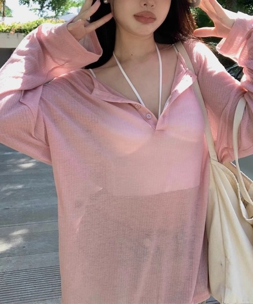 SHOUYO(ショウヨウ)の「スキッパーネック シアーリブカットソー(Tシャツ/カットソー・レディース・モカ/グレー/ピンク・M)」の9枚目の写真